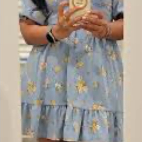 Inspired Hearts Blue and Yellow Floral Puff Sleeve Dress - Picture 2 of 4